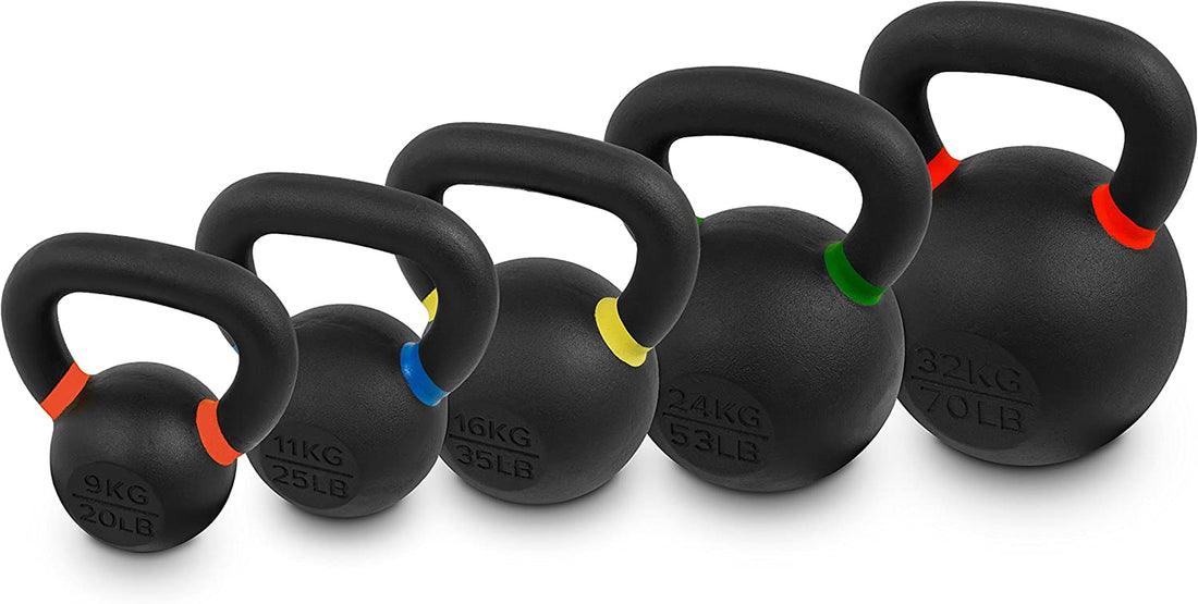 Premium Cast Iron Kettlebells Powder Coated Kettle Bell Weights - Includes LB and KG Weight